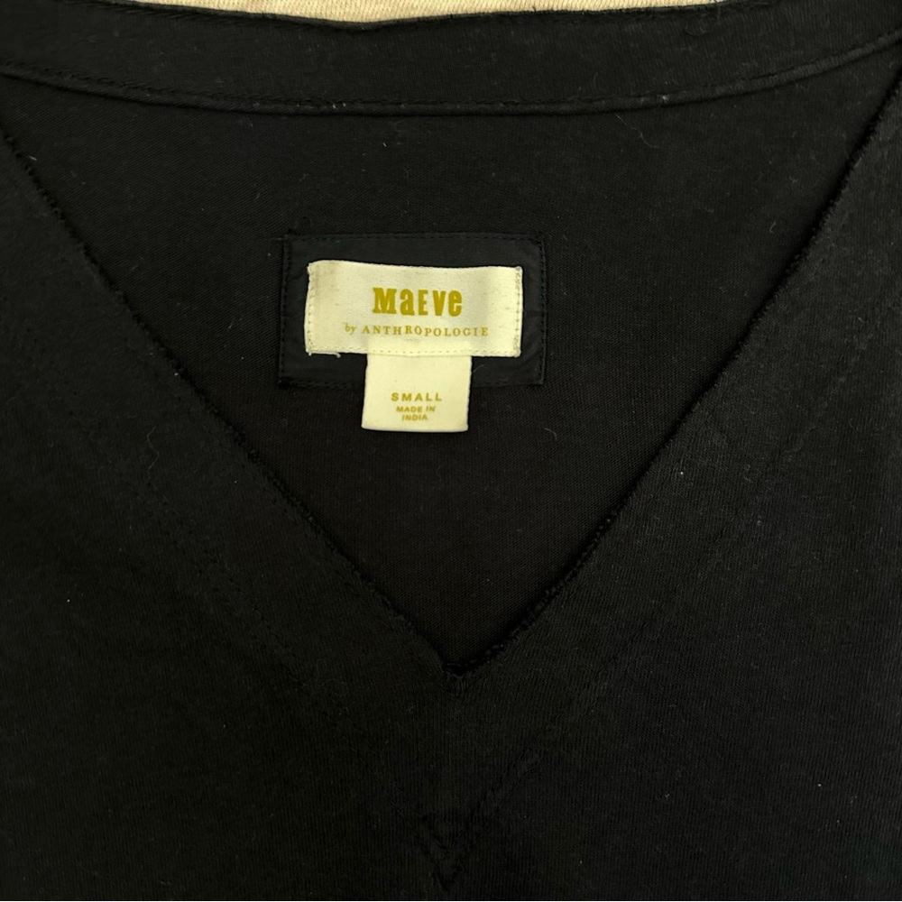 Anthropologie Women’s Maeve Black Cotton V-Neck Ruffle Hem Top Blouse Size S - Picture 10 of 12